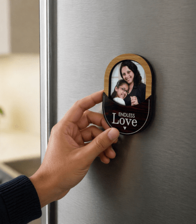 Personalized wooden fridge magnet with family photo