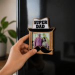 Super Dad Personalized Wooden Photo Magnet Frame